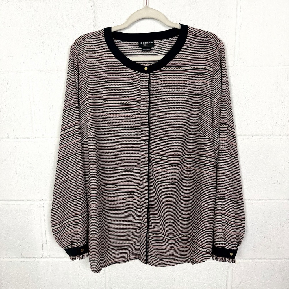 Liz Claiborne Woman Tunic Button Front Plus Size 1X Pink Stripe Office Career